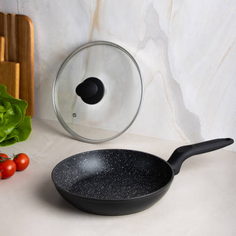 SATOSHI Стоун Сковорода литая с крышкой d24см, антипригарное покрытие мрамор, индукция