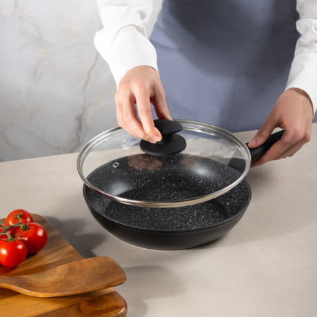 SATOSHI Стоун Сковорода литая с крышкой d24см, антипригарное покрытие мрамор, индукция