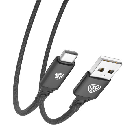 BY Кабель для зарядки Glossy Type-C, 1м, Быстрая зарядка 3А, QC, PD 20W, тканевый, черный