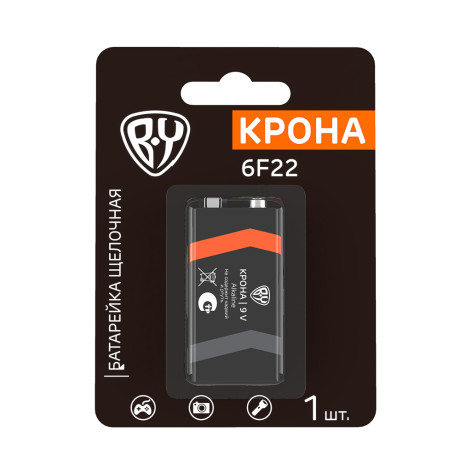 Батарейка КРОНА BY (6LF22, 6LR61) 1шт в блистере, щелочная 9В
