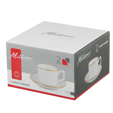 Набор чайный 2 пр., 240мл, MILLIMI, белый с золотой отводкой, фарфор