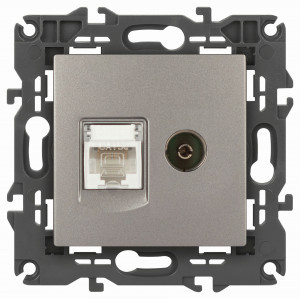 ЭРА Elegance мех. роз. СУ 2 мест. TV+комп. титан (RG6+RJ45)  14-3110-16 65768