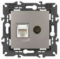 ЭРА Elegance мех. роз. СУ 2 мест. TV+комп. титан (RG6+RJ45)  14-3110-16 65768