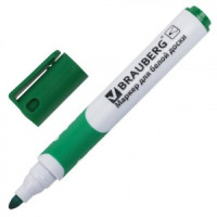 Маркер д/доски BRAUBERG SOFT, ЗЕЛЕНЫЙ, резиновая вставка, кругл. након., 5 мм, 151251