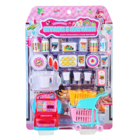 ИГРОЛЕНД Набор игровой "Играем в магазин" касса с продуктами, PP, ABS, 22х7,5х31,5 см