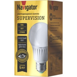 Navigator SUPERVISION ЛОН A60 E27 9W(810lm) 2700K 2K 60х108 Ra97 NLL-A60-9-230-2.7K-E27-FR-SV