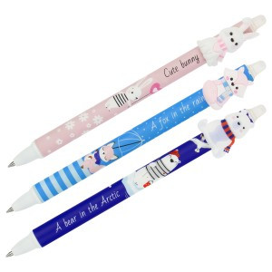 Ручка гелевая стираемая автоматическая MESHU "Funny friends" синяя, 0,5мм, с топпером Арт.362473