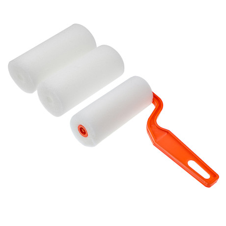 ЕРМАК Набор: мини-валик поролон 100х16х6мм, ручка пластик + 2 ролика