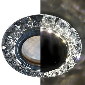 Ecola MR16 GU5.3 LD1661 св-к Стекло Круг круп.стразы Конус подсв. 4K Хром-черн 42x95 SQ16RGEFB (10!)
