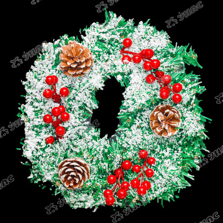 Венок новогодний К331 снежный d-30см с шишками и ягодами (52)