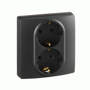 IEK ETIKA Plus роз. СУ 2 мест. антрацит авт. зажим (земля, шторки) 672633