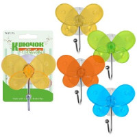 Крючок для ванной одинарн металл хромир, присоска, Бабочка (кратность 3!!!) 27-71 Мультидом