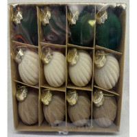 Набор елочных украшений JY612179 6см 12шт Шары БАРХАТ (4гладкий Изумрудный цвет, 4 "дольки" белый, 4"фактурный" капучино)