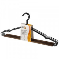 Вешалка-плечики 42см, металл с деревянной перекладиной &quot;Винтаж&quot;, 5шт/уп, черный 107892 Рыжий кот
