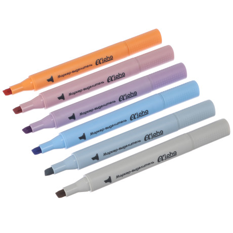 Маркер-выделитель оформительский "Альфа", 3-гранный корпус, фигурный скош. након. 3мм, 6 цветов