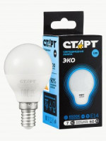 СТАРТ лампа св/д Шар G45 E14 7W(560lm) 6500K 6K 79x45 матов пласт/металл холодный белый WS 17262