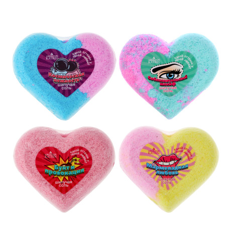 Соль для ванн шипучая "Сердце" 4 цвета, 110 г