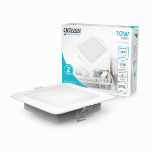 Gauss Elementary Downlight св-к встр. даунлайт квадрат бел 10W 780lm 4000K 4K IP20 120x26 998420209