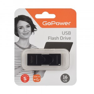 Флеш-накопитель GoPower SLIDER 16GB USB2.0 пластик черный матовый Арт.00-00025963