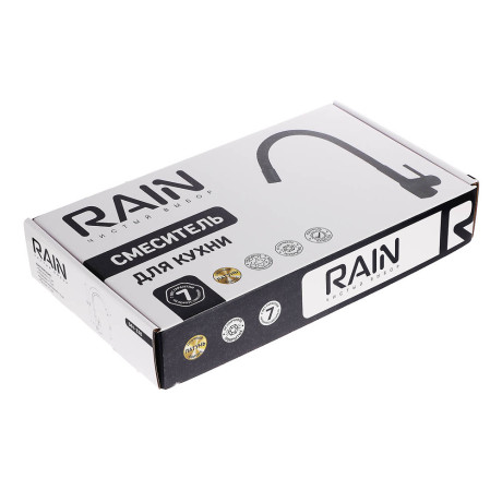 RAIN Смеситель для кухни Алмаз, высокий излив, картридж 35мм, гайка, латунь, черный