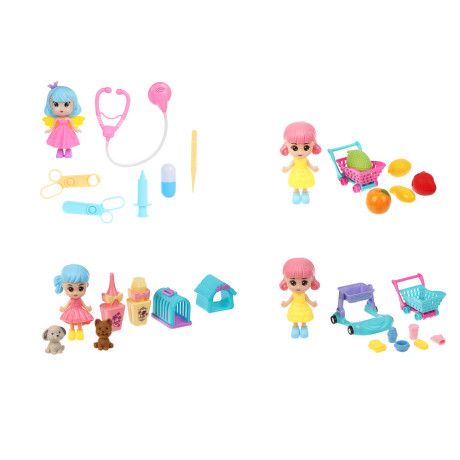 ИГРОЛЕНД Кукла с аксессуарами для игры в пакете, ABS, PP, 14х3х19 см, 4 дизайна