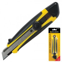 Нож универс. 18 мм BRAUBERG, роликовый фиксатор, резиновые вставки, блистер, 235402