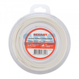 REXANT Трубка термоусадка ТУТ 8/4 мм белая, l ролика=2.44м (8ft) BL 29-0041