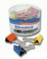 Набор зажимов для бумаг  BRAUBERG 25мм, на 100л., цветные, 48 шт., в пласт. цилиндре, 221128