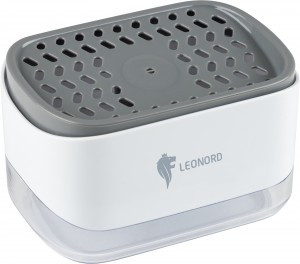 Диспенсер для моющего средства SAUBER 0,3л (14*10*8,5см) нажимной, держатель д/губки 105847 Leonord