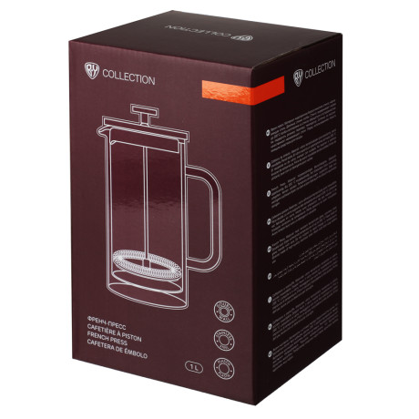 BY COLLECTION Френч-пресс 1000мл, жаропрочное стекло, двойные стенки