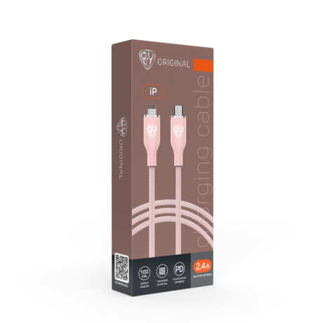 BY Кабель для зарядки Elite Type-C - iP, 2.4А, 1м, 22W, Быстрая зарядка, розовый