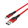BY Кабель для зарядки Satiny iP, 1,5м, Быстрая зарядка 2.4А, 12W, тканевый, красный