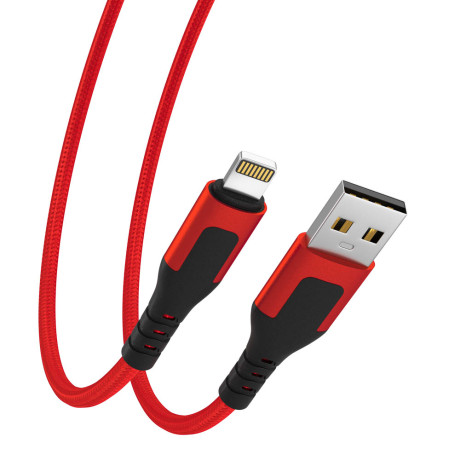 BY Кабель для зарядки Satiny iP, 1,5м, Быстрая зарядка 2.4А, 12W, тканевый, красный