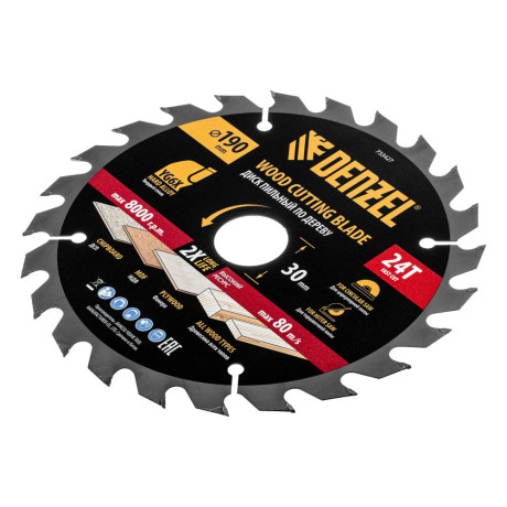 Пильный диск по дереву ф190 х 30 мм, 24 зубьев, тонкий Denzel