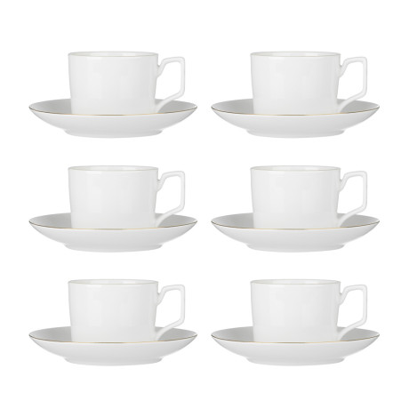 Набор чайный 12 пр., 240мл, MILLIMI, белый с золотой отводкой, фарфор