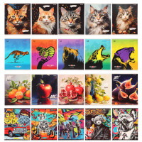 Тетрадь 48л. в клетку, офсет, обл. мел.картон, скрепка, твин лак, микс