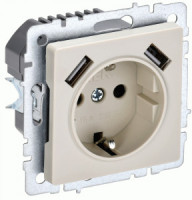 IEK BRITE мех. роз. СУ земля, штор. 16А с USB A+A 2,1А РЮш10-1-БрКр беж. BR-R14-16-U21-D21-K10