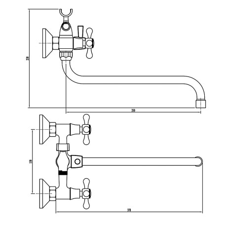 СоюзКран Смеситель для ванны с душем, круглый излив 30см, кер. кран-буксы 1/2, хром, цинк, SK08-S222