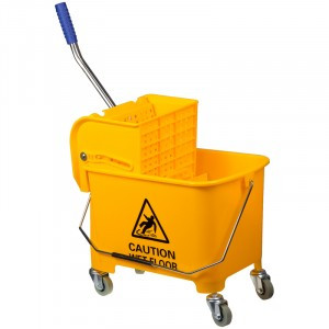 Тележка уборочная-ведро, 2 секции, 20л, прямоугол., механич. отжим, желтая, OfficeClean Professional