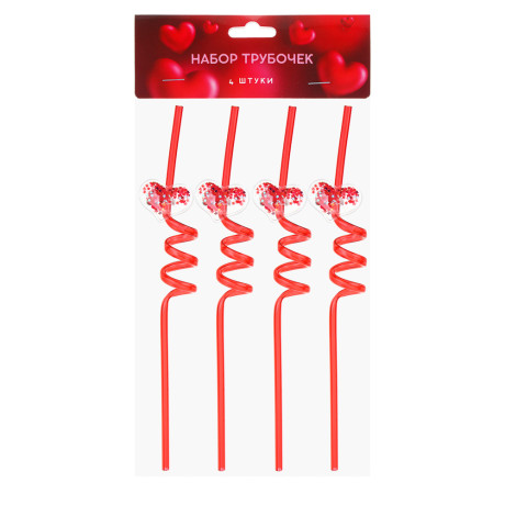 Набор трубочек для напитков с декором Сердечко, 4 шт, 26 см