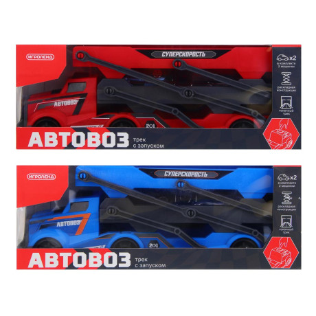 ИГРОЛЕНД Автовоз трек с запуском, РР, АБС, 28,5х8х10,5 см, 3 дизайна