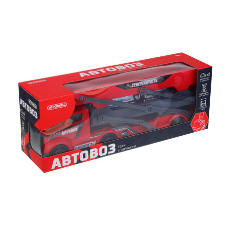 ИГРОЛЕНД Автовоз трек с запуском, РР, АБС, 28,5х8х10,5 см, 3 дизайна
