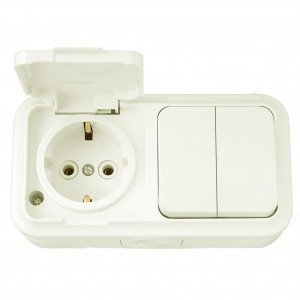 Bylectrica ПРАЛЕСКА АКВА Блок (2 выкл. + роз земля) ОУ IP54 беж., (2В-РЦ-659 беж.)