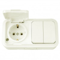 Bylectrica ПРАЛЕСКА АКВА Блок (2 выкл. + роз земля) ОУ IP54 беж., (2В-РЦ-659 беж.)