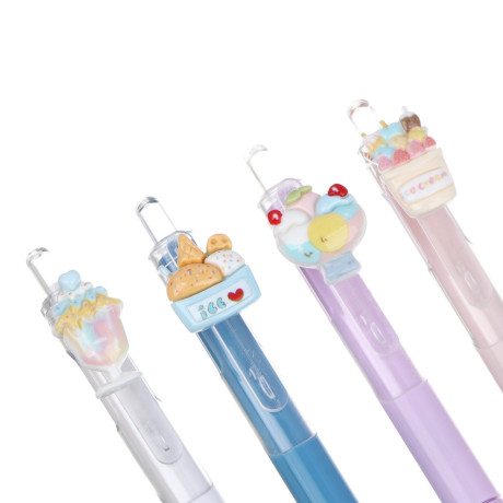 Авторучка гелевая синяя, вращающаяся фигурка на клипе "Сладости", антискользящая накладка, 4 дизайна