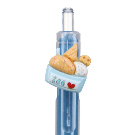 Авторучка гелевая синяя, вращающаяся фигурка на клипе "Сладости", антискользящая накладка, 4 дизайна