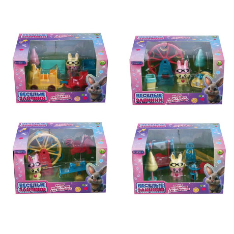 ИГРОЛЕНД Набор аксессуаров для питомца "Счастливая семья" Веселые зайчики, ABS,16,5х9х11,7см, 4 диз