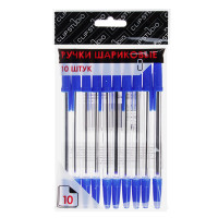Набор ручек шариковых 10шт, пластик, цвет синий, наконечник 1,0 мм, РО40