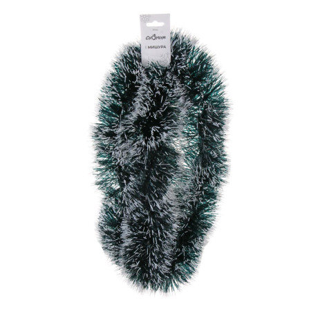 СНОУ БУМ Мишура 11x200см, ПЭТ, зеленая с белыми кончиками, 26-325