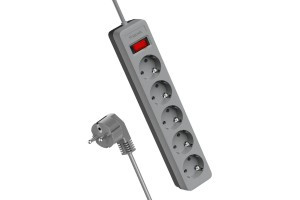 КОСМОС сет. удл.-фильтр ПВС 3х0.75 5роз. 5м 10А серый, земля, выкл.